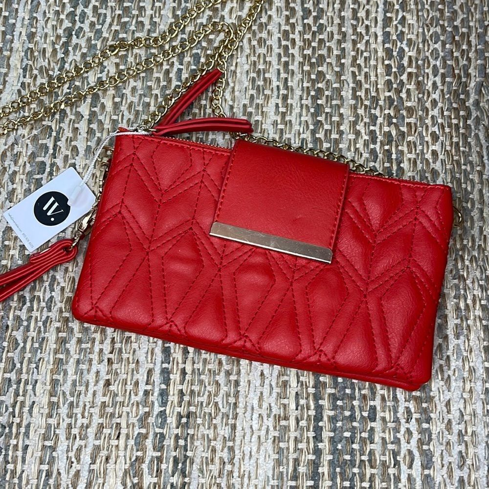 Olivia Miller Red Leather Clutch Purse Handbag 2 Zippered Pockets 8" x 5"